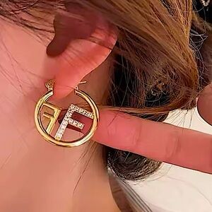 🌹 New gold or silver Hoop earrings w letter F~ luxury designer inspired